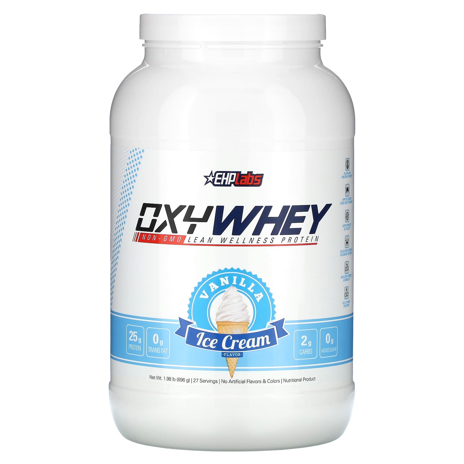 

EHPlabs, OxyWhey, Велнес-протеїн, Ванільне морозиво, 1,98 фунта (896 г)