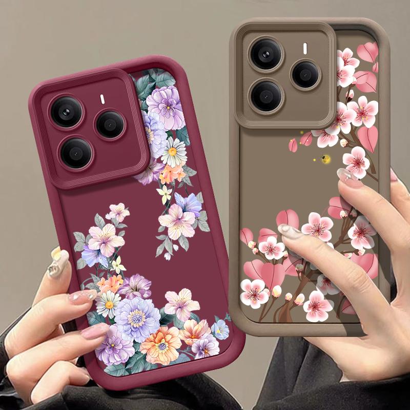 Color Floral Pattern TPU Soft Phone Case For Xiaomi 14T Pro 13T Poco F6 Pro X6 M6 X5 Redmi Note 14 Pro 13 12 11 10 Matte Shockproof Back Cover
