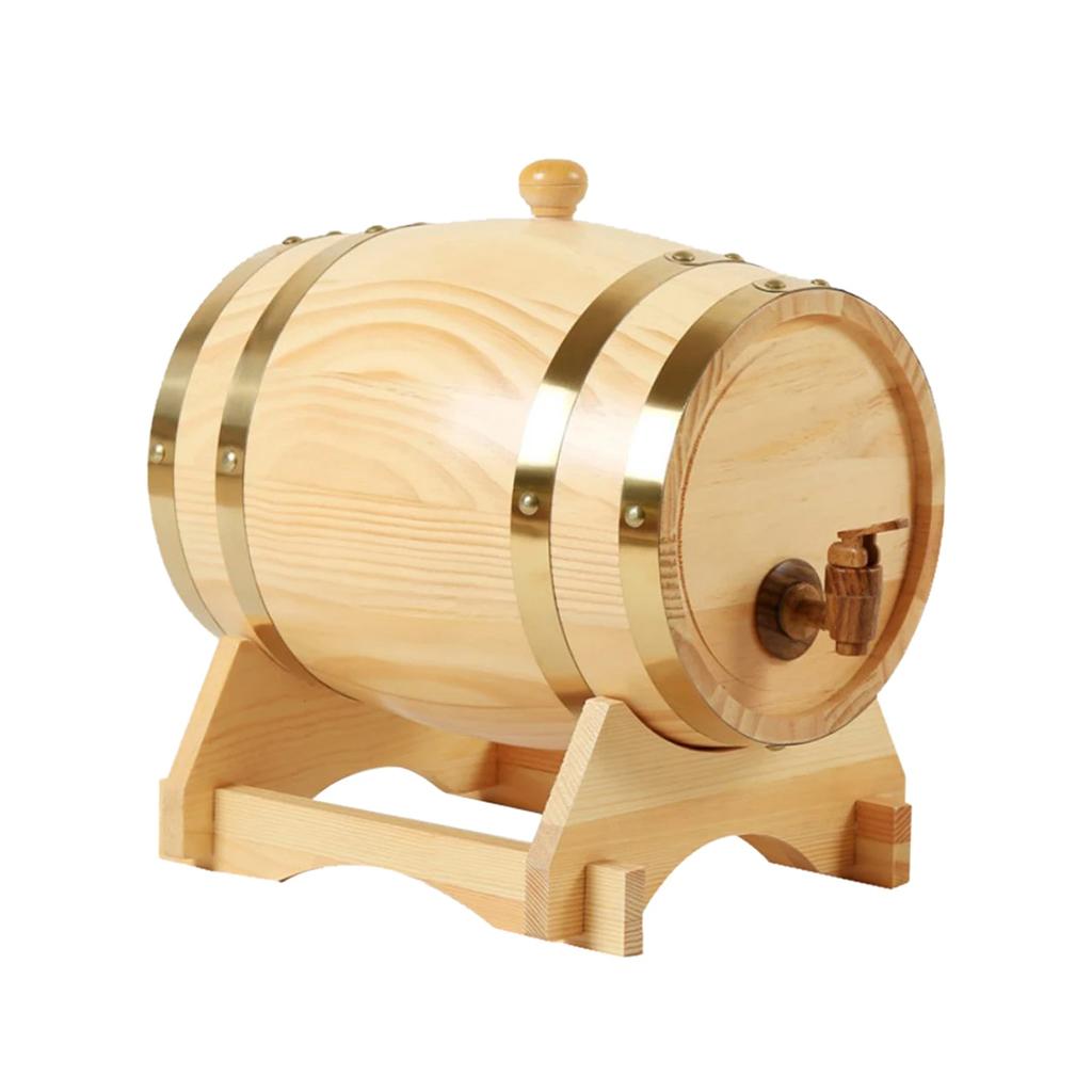 1.5L/3L Wood Barrel Retro Whiskey Barrel Red Wine Bucket Large Capacity Storage Container with Faucet Wine Making Accessories