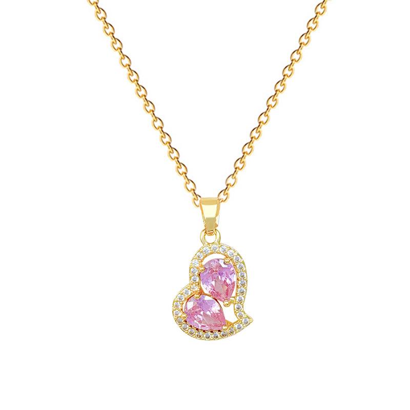 Irregular Pink Love Light Luxury Temperament Gorgeous Full Diamond Necklace Female Versatile Collarbone Chain Titanium Steel Chain
