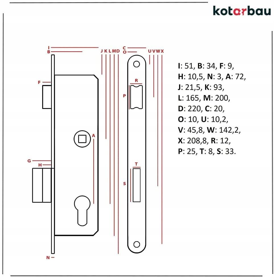 Lock J. Latch. Key 72/34 RIGHT