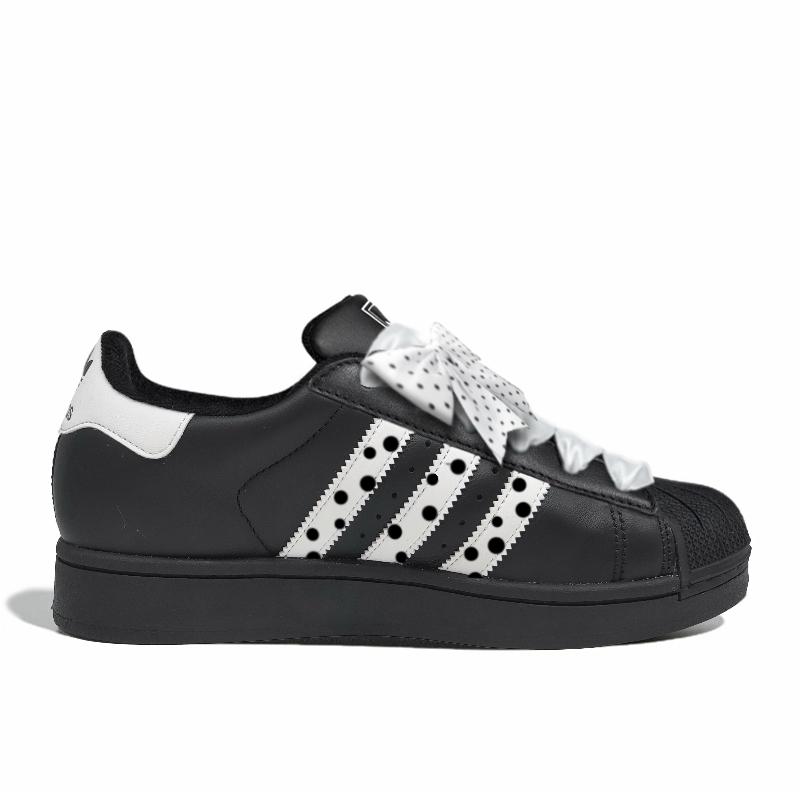 adidas Oryginalne SUPERSTAR Kropki Czarna Cholewka Odporne na Ścieranie Niskie Buty Skateboardowe Damskie Czarne Białe EG4959(Zespół598-)