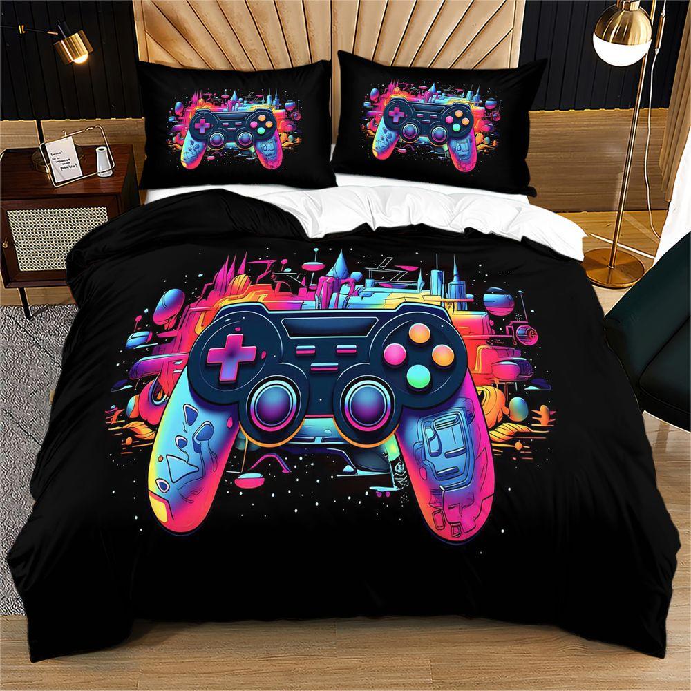 Gaming Controller Duvet Cover Set Colorful Digital Print Bedding Set Soft Microfiber Bed Cover For Teen Bedroom Home Decor