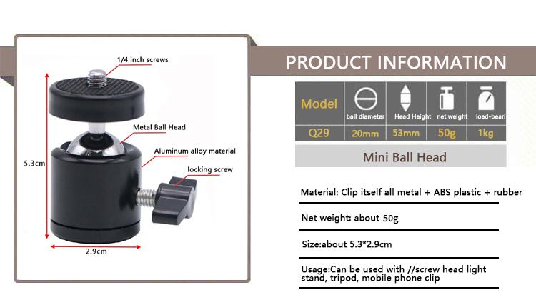 Universal 1/4 Swivel Mini Ball Head Screw Tripod Mount Adapter For Go Pro DSLR Camera Camcorder Light Bracket Camera Accessories