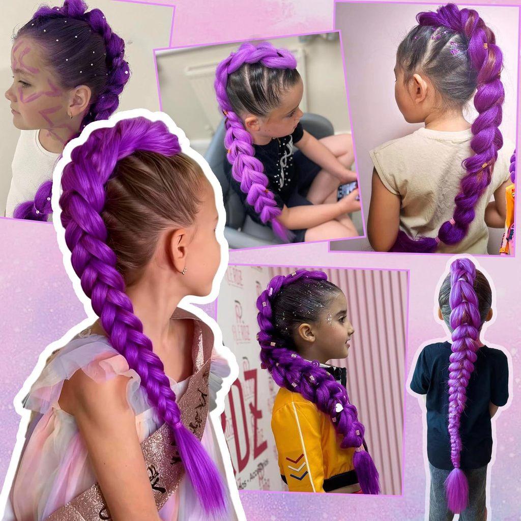 90cm Halloween Cosplay Costumes Prop Kpop Demon Hunters Rumi Purple Long Braided Ponytail Wig Accessory