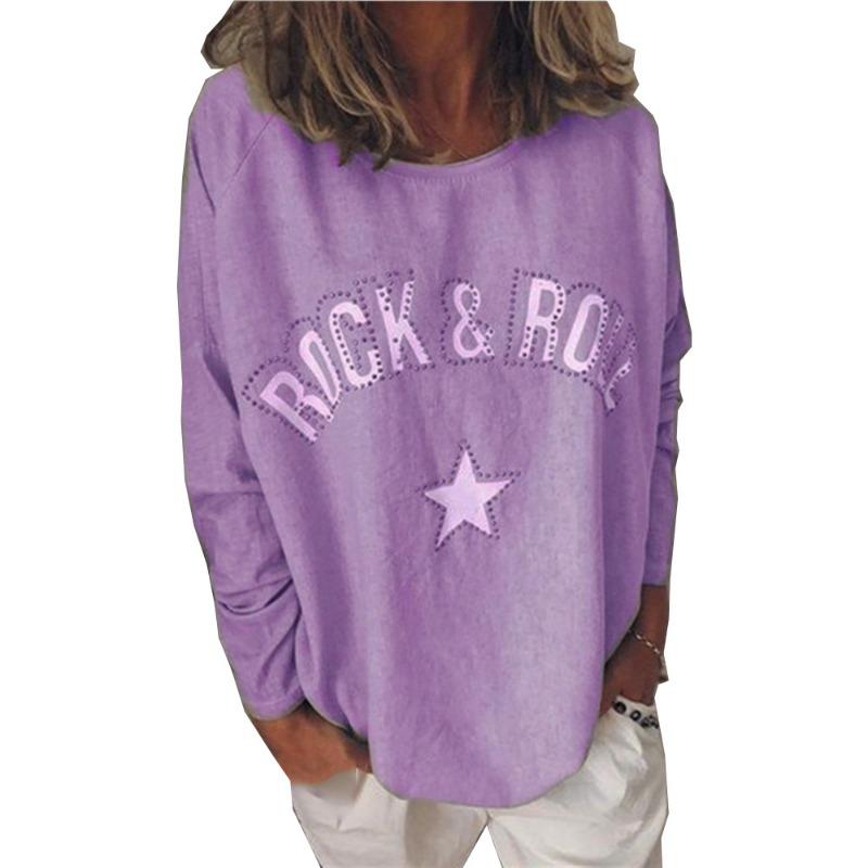 Nuovo Pullover da Donna Autunno e Inverno con Stampa Diamanti Girocollo a Maniche Lunghe