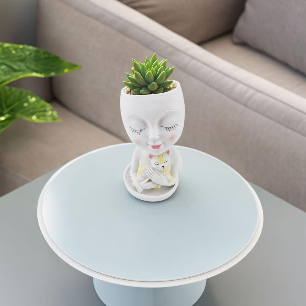 Planter with Face Flower Pot, Resin Head Pot with Drainage Holes, Ideal for and Home Garden Decoration, Without