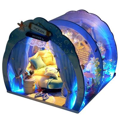 Blue Dream Dollhouse Miniature with Furniture, DIY DollHouse Kit