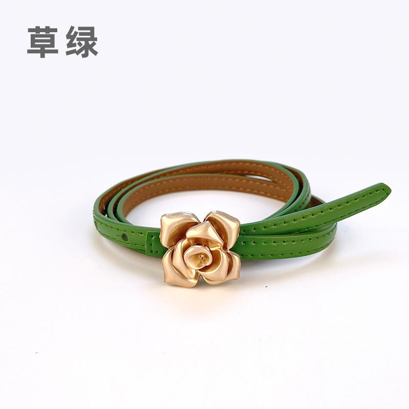 Four Seasons Available New Women'S Leather Thin Belt With Flower Waist For Skinny Look, Leather Belt With Sweater Dress