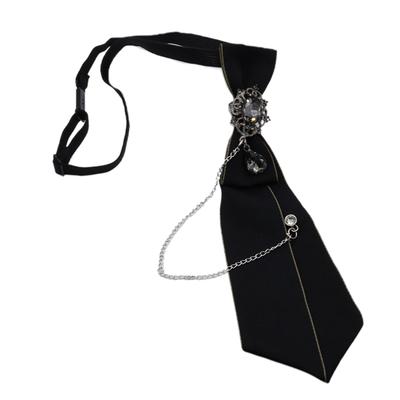 Women Gothic Tie Uniform Metal Chain Rhinestones Jewelry Necktie Adjustable Pre-Tied Bowtie Shirt Decoration