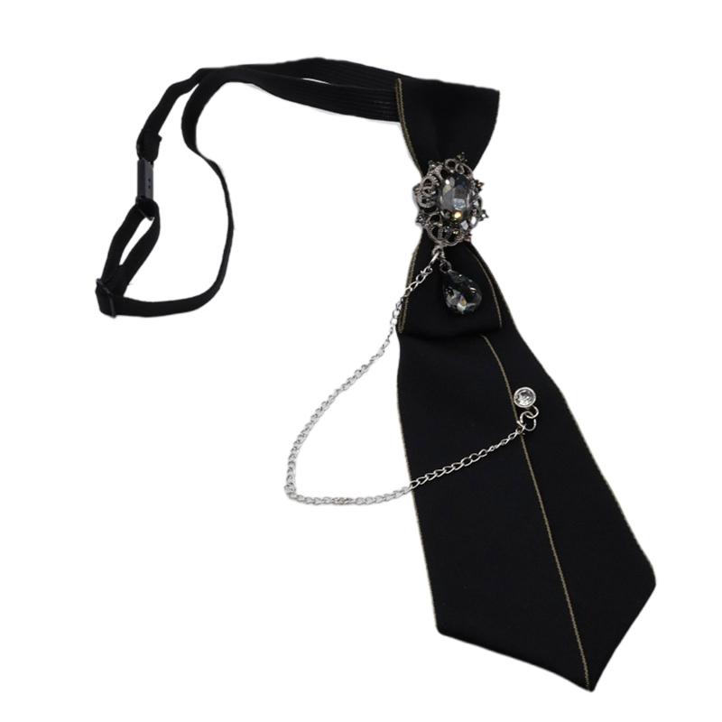 

Women Gothic Tie Uniform Metal Chain Rhinestones Jewelry Necktie Adjustable Pre-Tied Bowtie Shirt Decoration 1