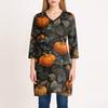 Womens's Fashion Casual Halloween Print V-neck Mid Length Pocket 3/4 Sleeve Top