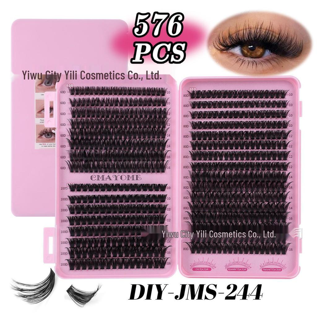 Large Capacity DIY Eyelash Extension Set: Natural Thick D Curl Segmented Self-Grafting Single Cluster Blossom Lashes