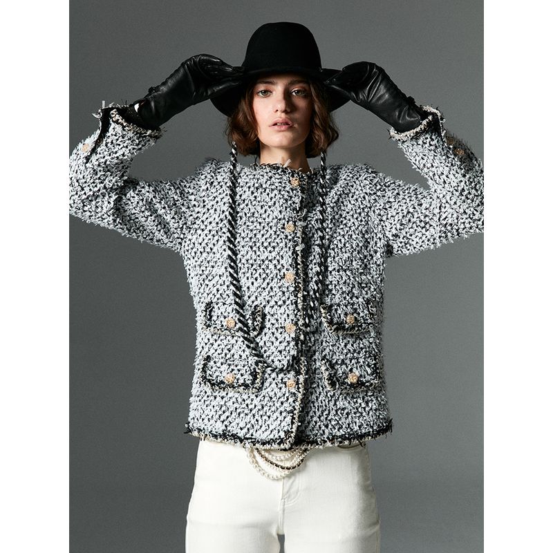 

Blacknini Инь Хуафу/Британский Джин Рот Королевская Ткань Показать Высокую Роскошь Перо Четыре Накладных Кармана Классический Стиль Black L