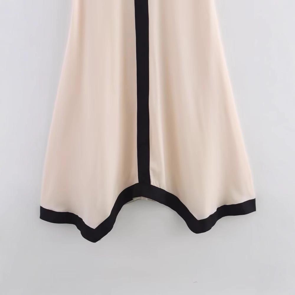 Spring 2025 Women's European & American Style Color Block V-Neck Spaghetti Strap Dress