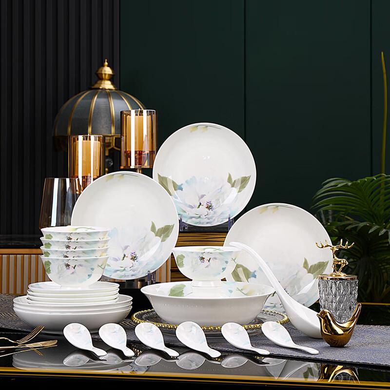 Nuogu Jingdezhen 26-Piece Hibiscus Ceramic Dinnerware Set