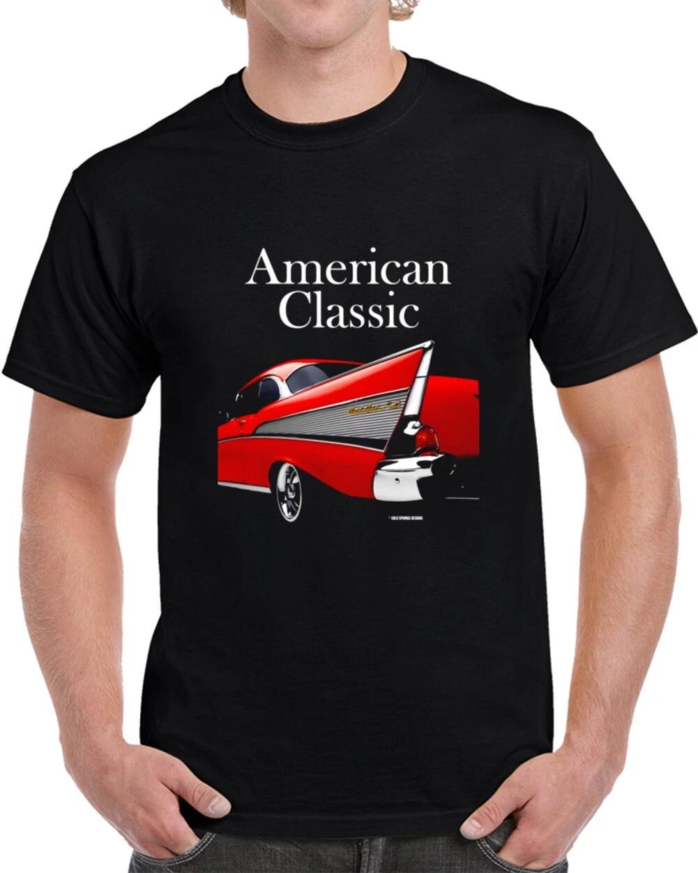 American Classic 57 Chevy Red Fin Muscle Car Hot Rod Gift T Shirt 3XL