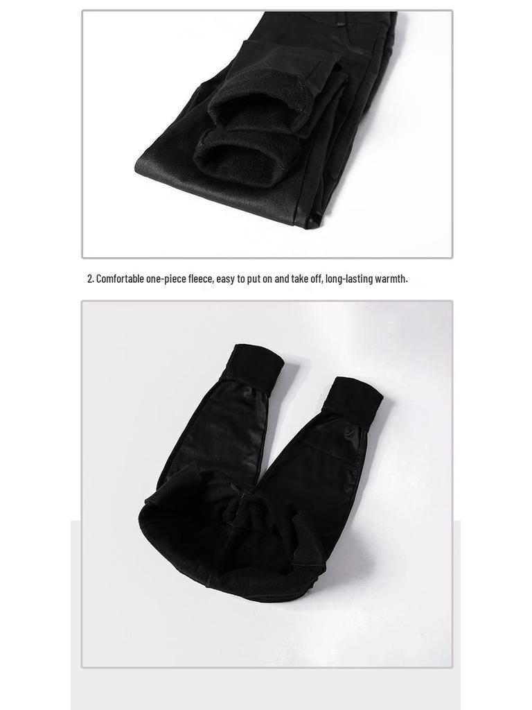 Matné kožené legíny s vysokým pasem a fleecovou podšívkou pro ženy - Podzimní/zimní kolekce