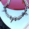 Punk Hip-hop Sliver Color Stainless Steel Rivet Tassel Round Bead Spliced Necklace for Women Collar Chain Jewelry Does Not Fade