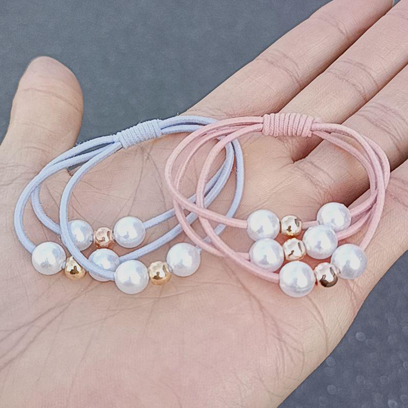 Korean-Style Handmade Three-Strand Pearl Elastic Hair Tie