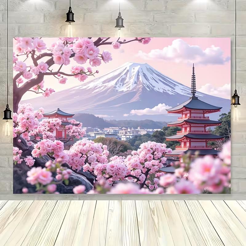 2D Mount Fuji Sakura Scenery Backdrop Japanese Landscape Background