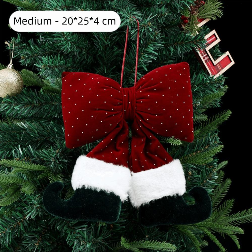 Rhinestone Velvet Bowknot Decoration Wine Red Bowknot Hanging Ornament Xmas Decor
