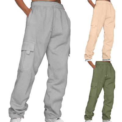 Damen Hose mit hoher Taille und elastischer Taille, lässig, aktive Passform, weites Bein, lange Hose mit Taschen