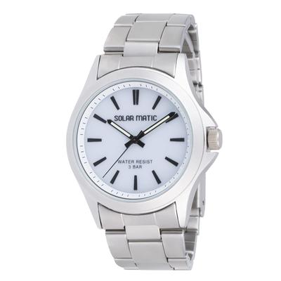 CREPHA Analog Solar Rechargeable Watch with Metal Men's Band, Silver, SM-AM170-WTS