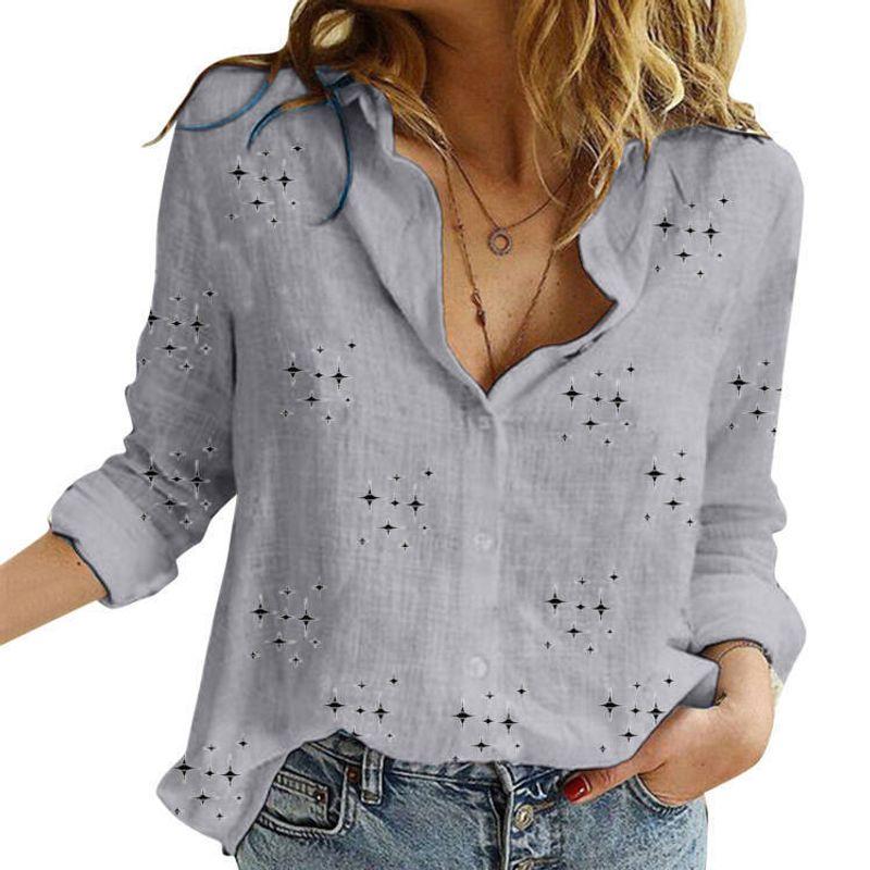 Solid-Color Lapel Short-Sleeve Loose Top Lapel Short Sleeve Loose Shirt for Women