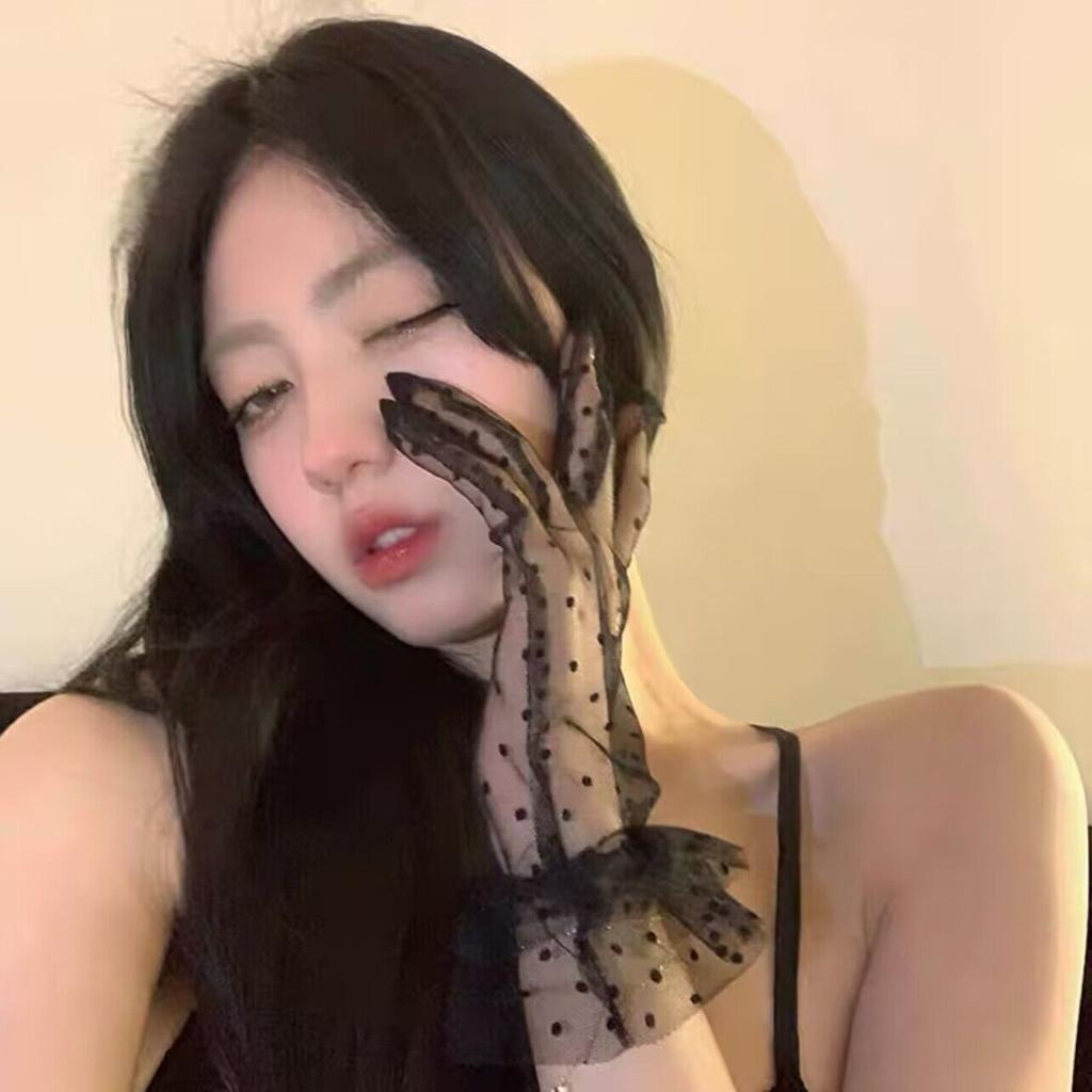 Vintage mesh bridal Lolita black lace gloves sexy photo props black silk sleeves