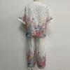 Elastic Waistband Top Pants Set Trendy Crew Neck Dressing Up Women Floral Plaid Print Wide Leg Harem Outfit
