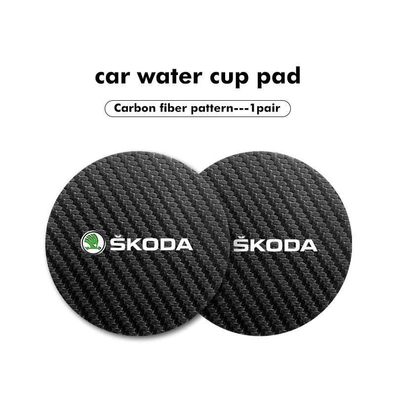 AAABU1 2Pcs Car Interior Leather Coaster Anti-noise Water Cup Pad For Skoda Octavia A5 A4 Mk1 2 Fabia Superb Rapid Mk3 Yeti 2006