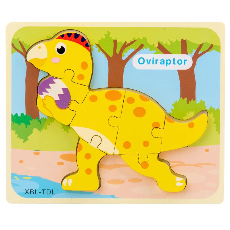 Baby Wooden Cartoon Dinosaur 3D Puzzle Jigsaw For Kids Boy Girl Montessori Early Learning Educatioanl Puzzle Toys