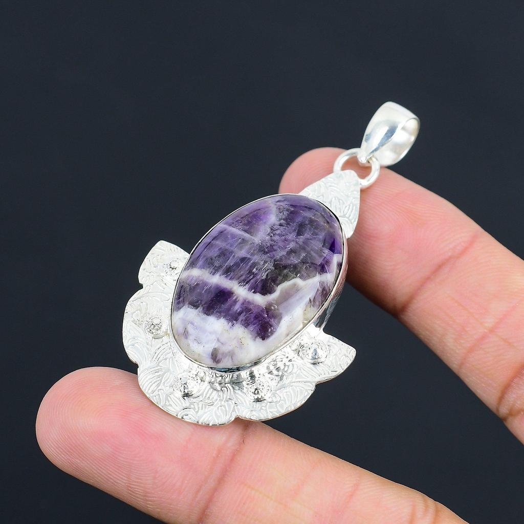 Friendship Day Sale Chevron Amethyst Gemstone Pendant Jewelry Sterling Silver