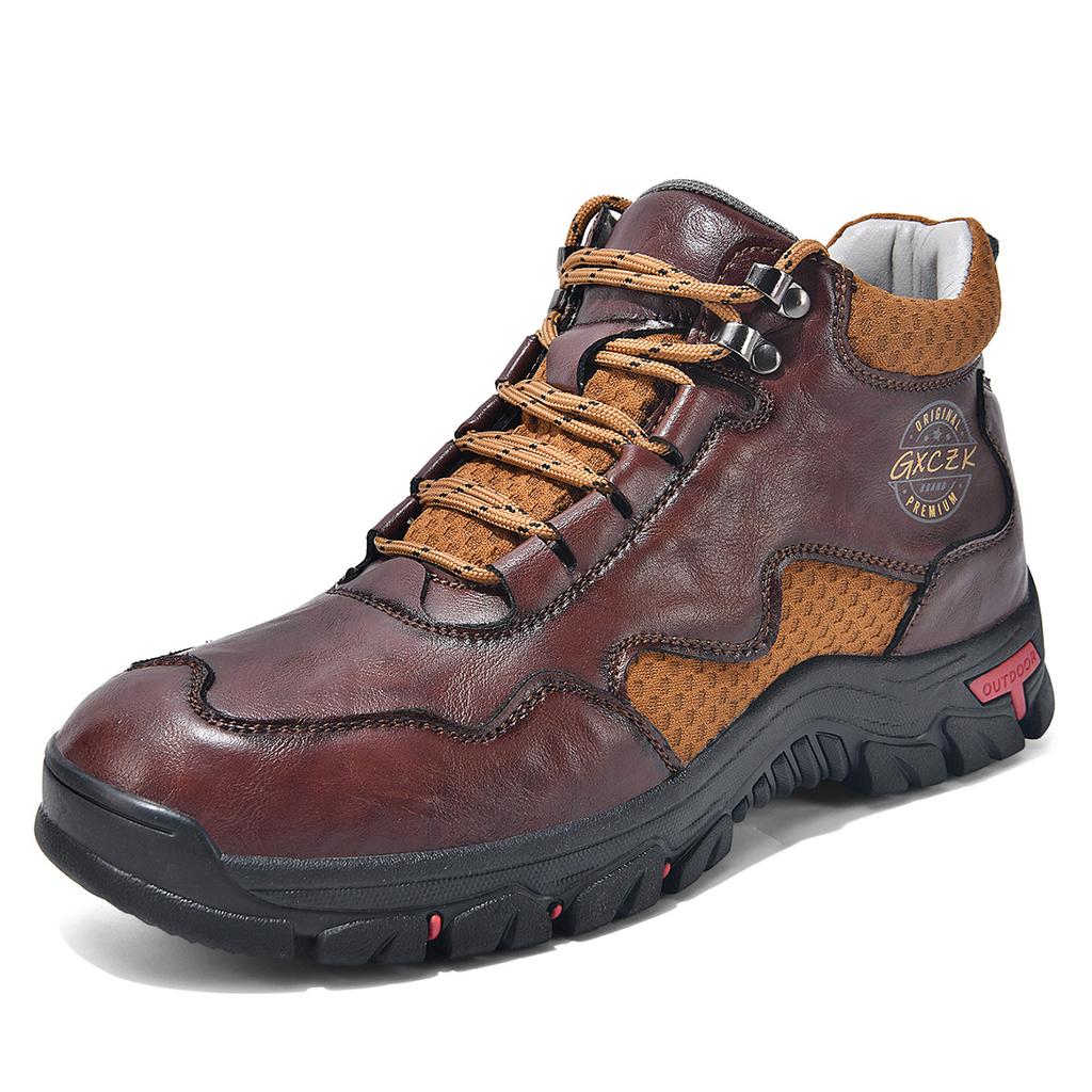 Men's High-Top Round-Toe Fashion Boots Lace-Up Outdoor Hiking Shoes Spring/Fall Thick-Sole Casual Oversized Men's Shoes