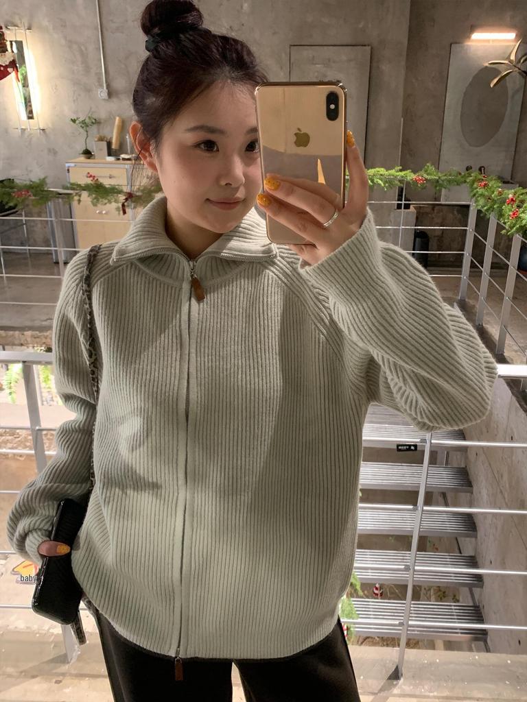 Women's Plus Size Elegant Double Zipper Stand Collar Sweater - Casual Winter Fashion Korean Style Outerwear