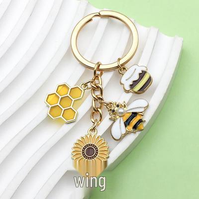 Portachiavi Ciondolo Personalizzato Ape Perla & Girasole a Nido d'Ape