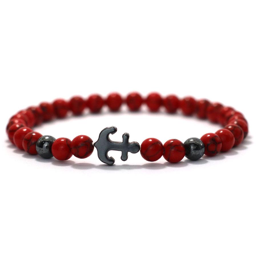 

Круглые бусины черного желчного камня бирюзовые браслеты для мужчин и женщин простые якорные бусины браслет пара ювелирные изделия для рук 19.5cm/7.68inch красный