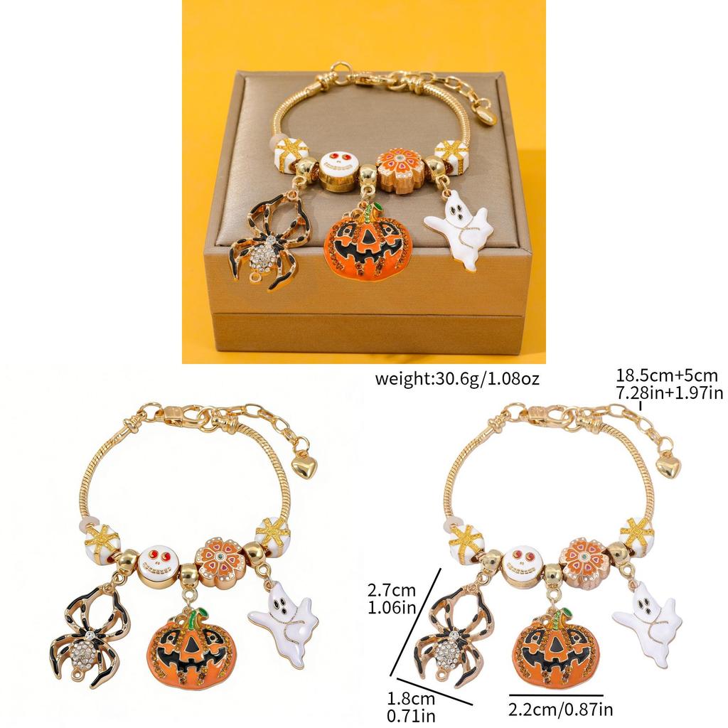Halloween Pumpkin Charm Bracelet With Micro Inlay Zirconia For Unisex Costume Accessory