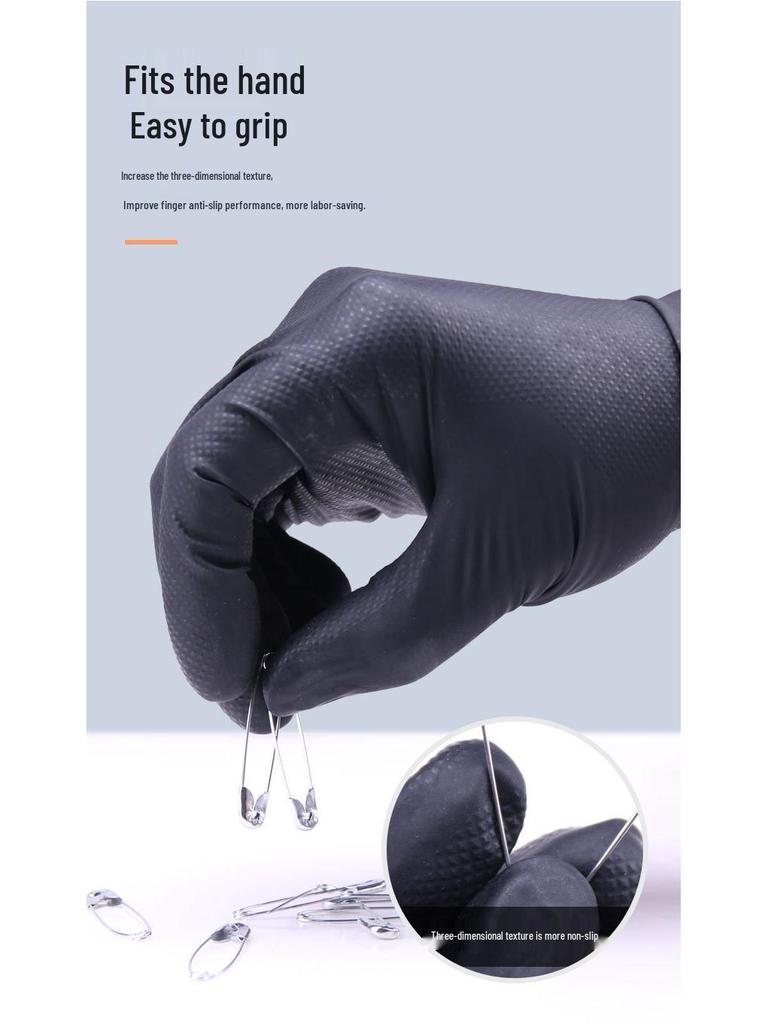 Oil-Proof Nitrile Gloves for Machining & Car Repair - Thick Diamond Pattern, Non-Slip, Oil-Resistant