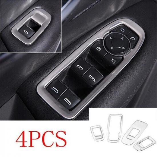 Silver Steel Window Lift Panel Switch Cover Trim For Cadillac XT5 2016 2017-