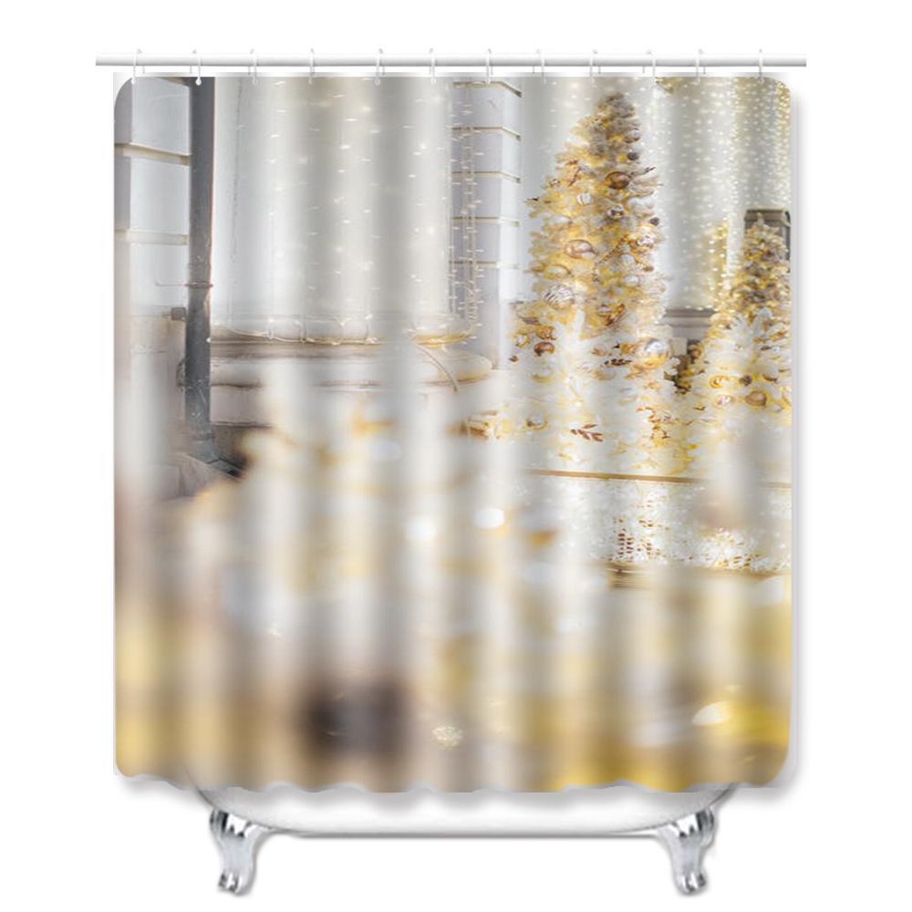 Christmas Shower Curtain Floor Mat Combination Four-Piece Set Bathroom Toilet Carpet Shower Room Mat Foot Mat