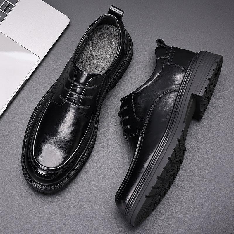 New Men's First-layer Cowhide Casual Leather Shoes Big Head Thick Sole Leather Business Dress Men's Shoes Breathable Single Shoes Men's