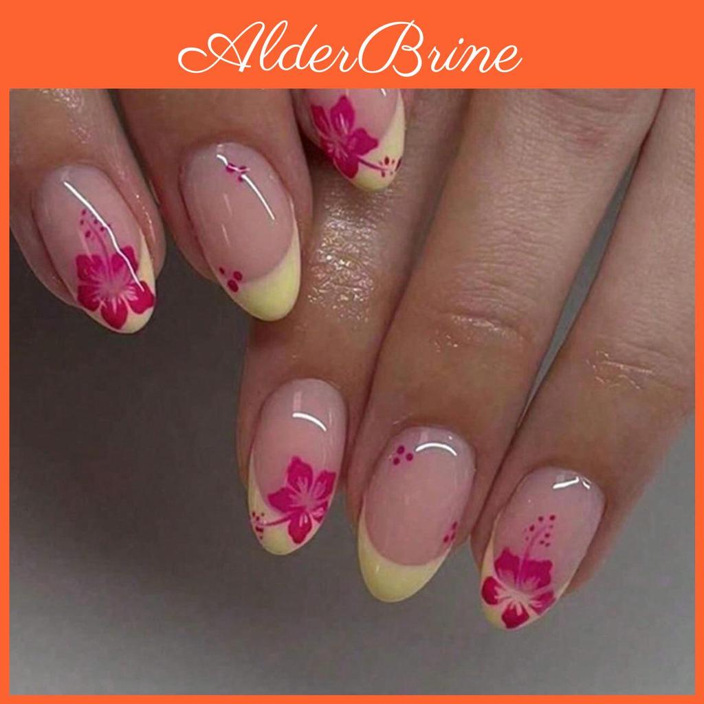 Oval Fake 24pcs Adhesive Short Nails French Short Manicure Floral Line Art Design Full Coverage For Women Girls Y2k Style Presson Nails
