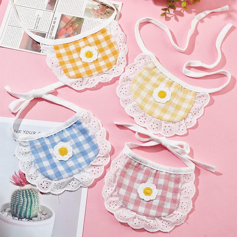 WEBEEDY 4PCS Cute Dog Lace Bandana Puppy Cat Flower Scarfs Washable Daily Handkerchief Semicircle Scarf Bibs Saliva Towel for Small Medium LargeBoy