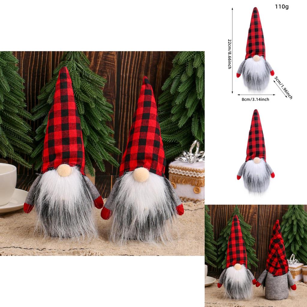 Christmas Gnome Plush Figure With Red Black Checkered Fabric For Holiday Decor