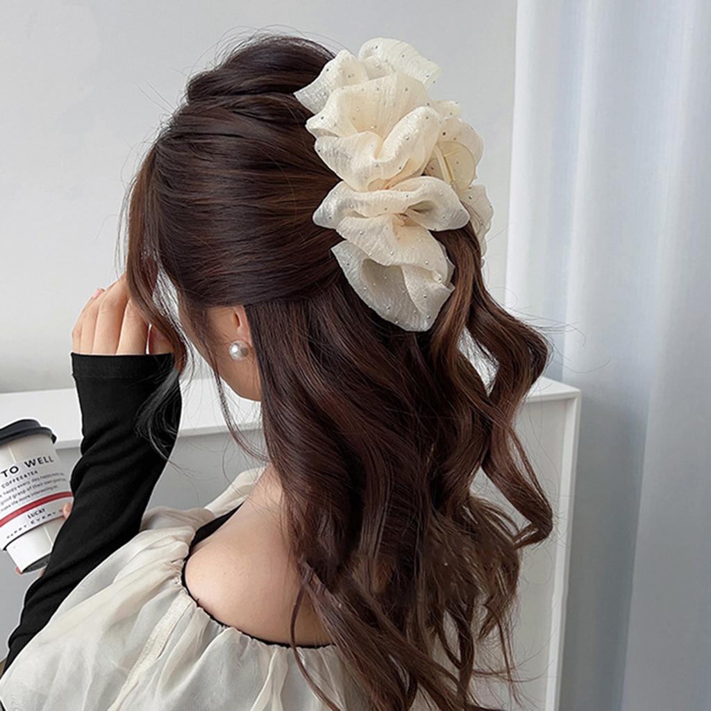 Mesh Yarn Bowknot Hair Claw Rhinestone Mesh Double Bow Claw Clip Cloud Bubble Hair Clip for Women Girls Hair Accessories