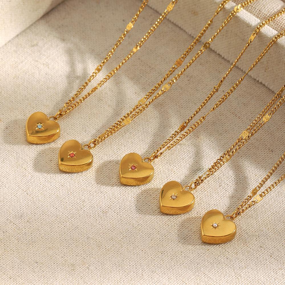 Dreamidea Gold Plated Stainless Steel Heart - Shaped Locket Necklace with Zircon Accent Romantic Jewelry