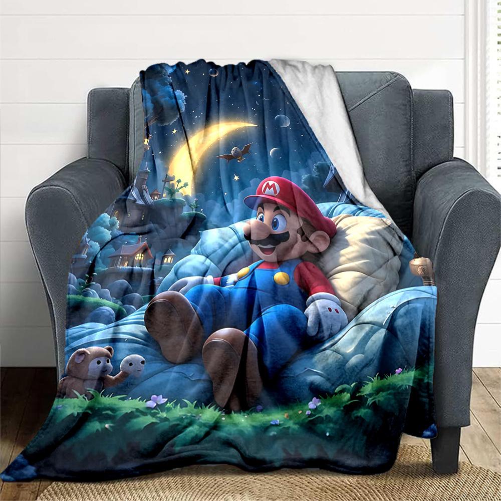 1pc Mario Night Dream Cozy Print Blanket Lightweight Warm Flannel Throw Blanket For Sofa, Bed, Living Room