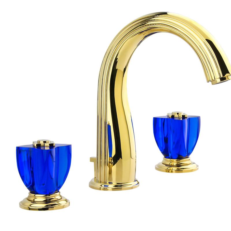 Luxury New Basin Faucets Brass Gold Bathroom Faucet Crystal Handle Sink Faucets 3 Hole Hot And Cold Sink Faucet Water Tap